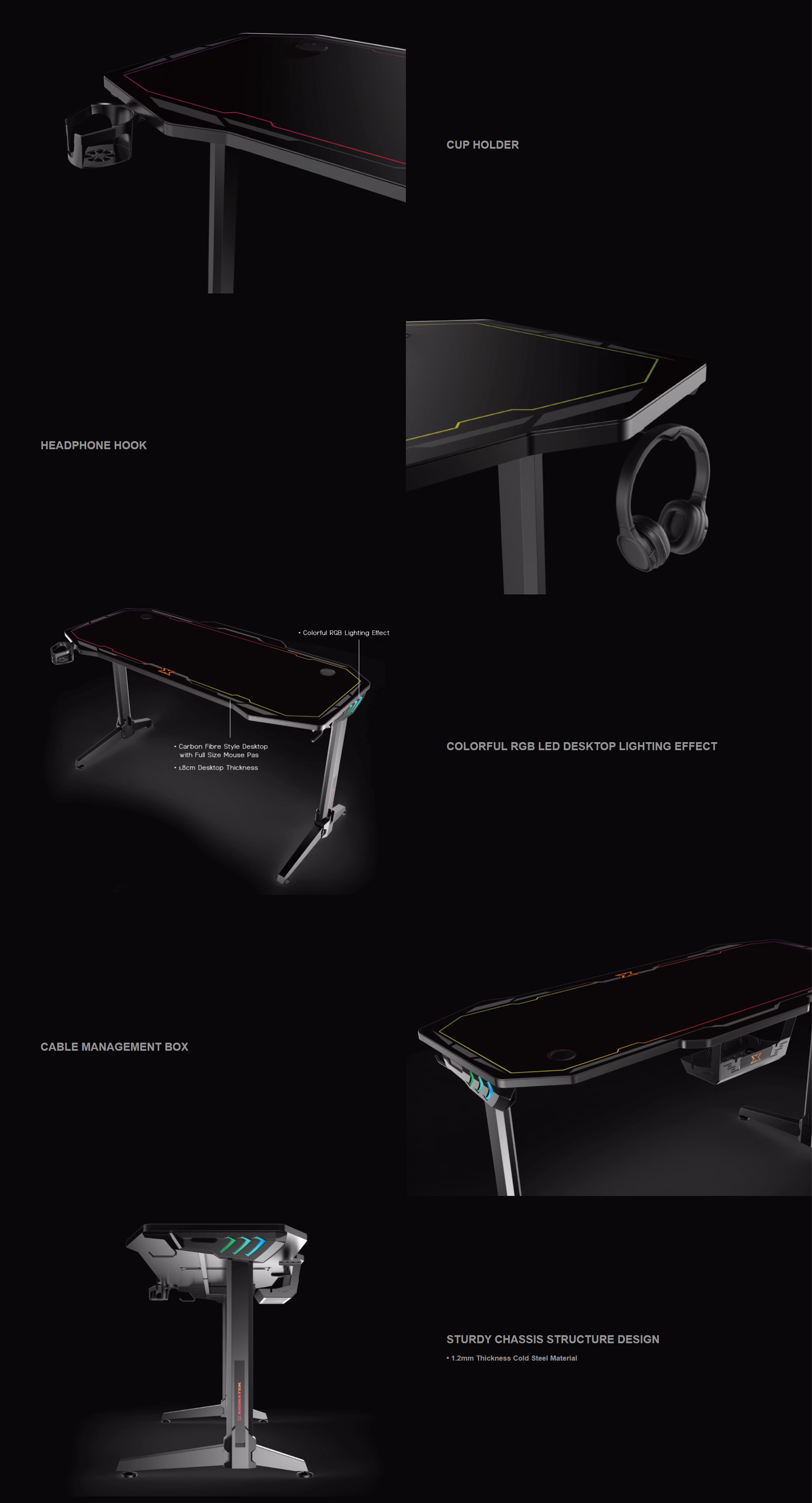 XIGMATEKAPEXTHREERGBGAMINGDESKCARBONFIBERTEXTURESURFACEREINFORCEDSTEELFRAMECABLEMANAGEMENTEN46867UAEOBT