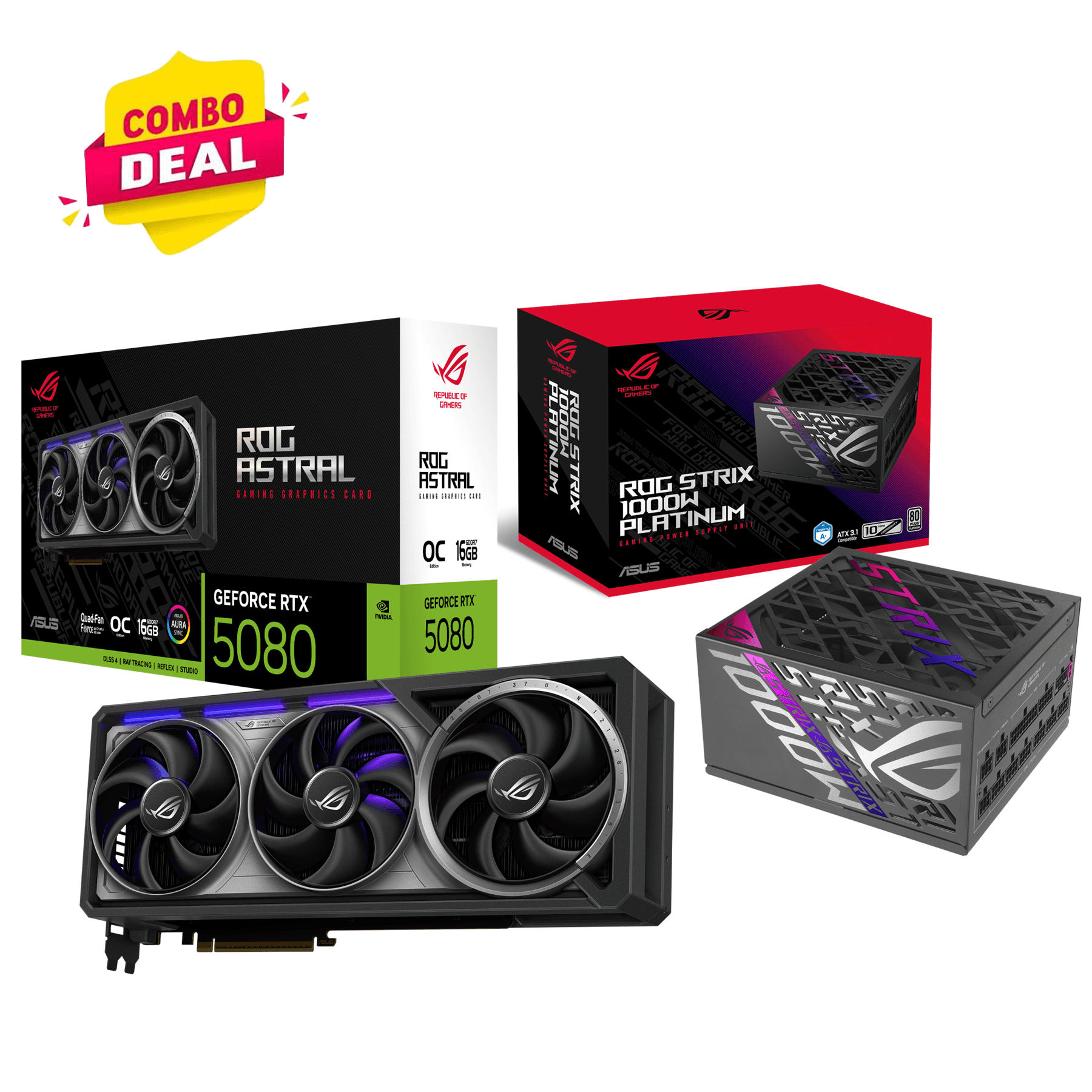 ASUS ROG Ultimate Gaming Bundle: ROG Astral RTX 5080 16GB GDDR7 OC + ROG Strix 1000W Platinum ATX 3.1 PSU – Buy Online