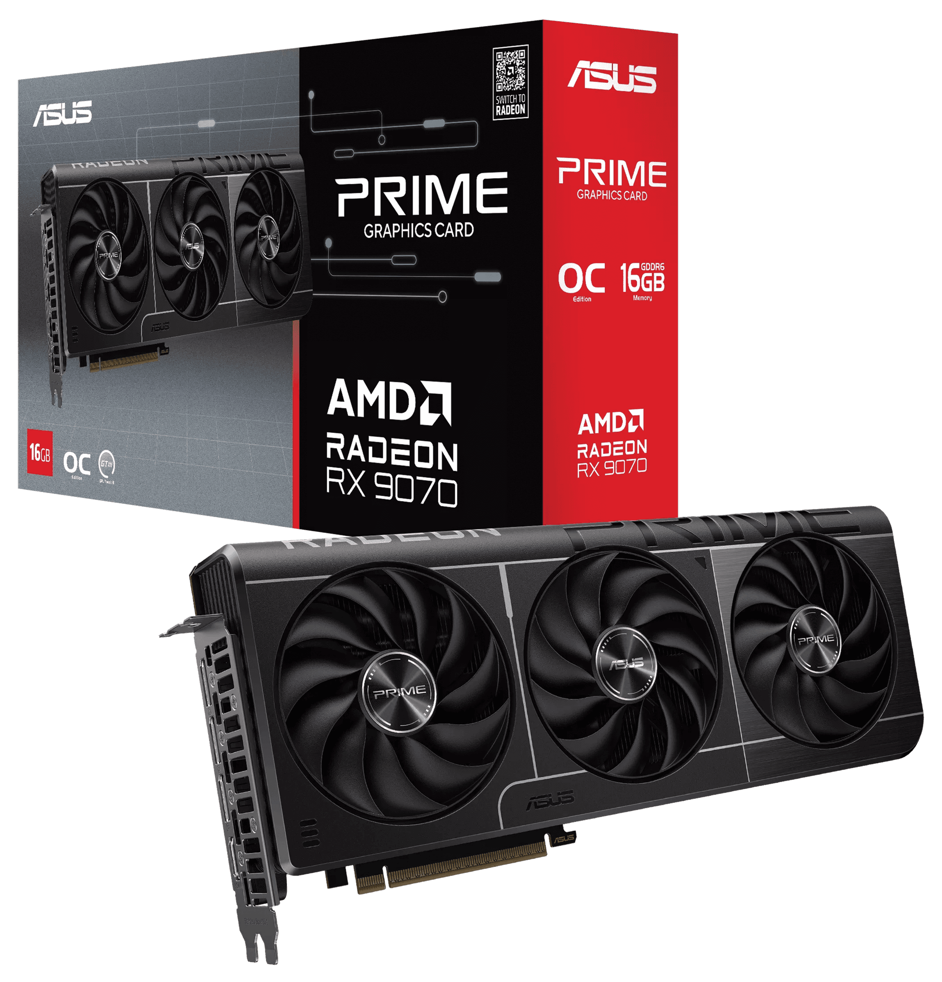 ASUS PRIME AMD Radeon RX 9070 16GB GDDR6 OC Edition Graphics Card, PCIe 5.0, Triple Axial-Tech Fans, 2.5-Slot Design, Dual BIOS, DisplayPort 2.1a & HDMI 2.1b | 90YV0MQ0-M0NA00 – Buy Online