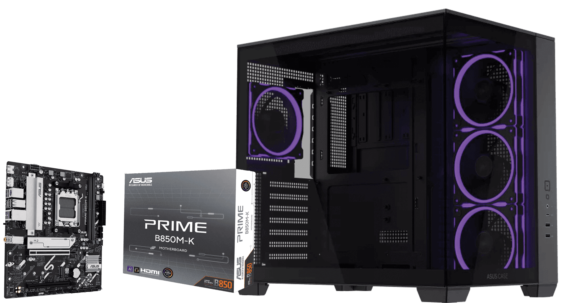 ASUS PRIME B850M-K AM5 PCIe 5.0 Micro-ATX Motherboard, ASUS A32 PLUS TG ARGB Black Mid-Tower Case, 4x Fans, PC Upgrade Bundle – Buy Online