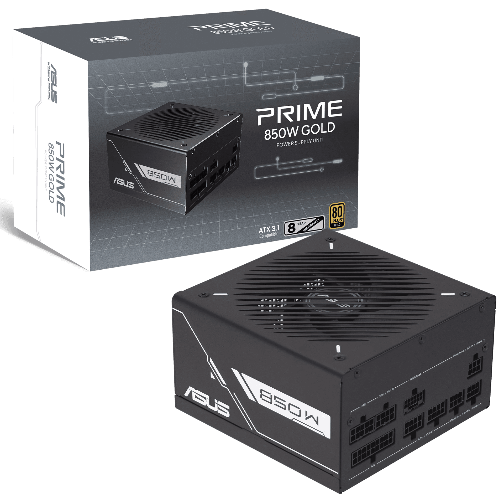 ASUS Prime 850W Gold Black Edition ATX 3.1 Fully Modular Power Supply, 80 PLUS Gold, PCIe 5.1, Black | 90YE00U2-B0NA00 – Buy Online