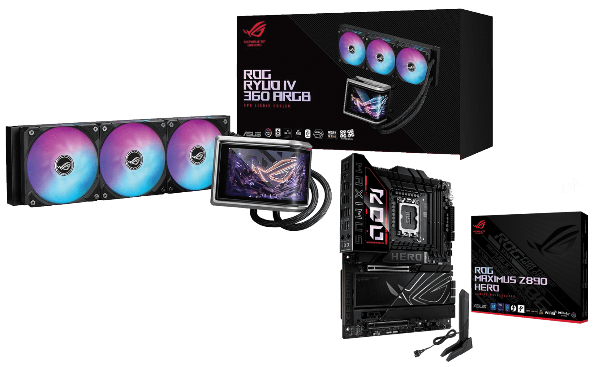 ASUS ROG Maximus Z890 Hero Intel Ultra LGA 1851 Motherboard, ROG Ryuo IV 360 ARGB Liquid Black CPU Cooler, 6.67 Inch AMOLED Display, PC Upgrade Bundle – Buy Online
