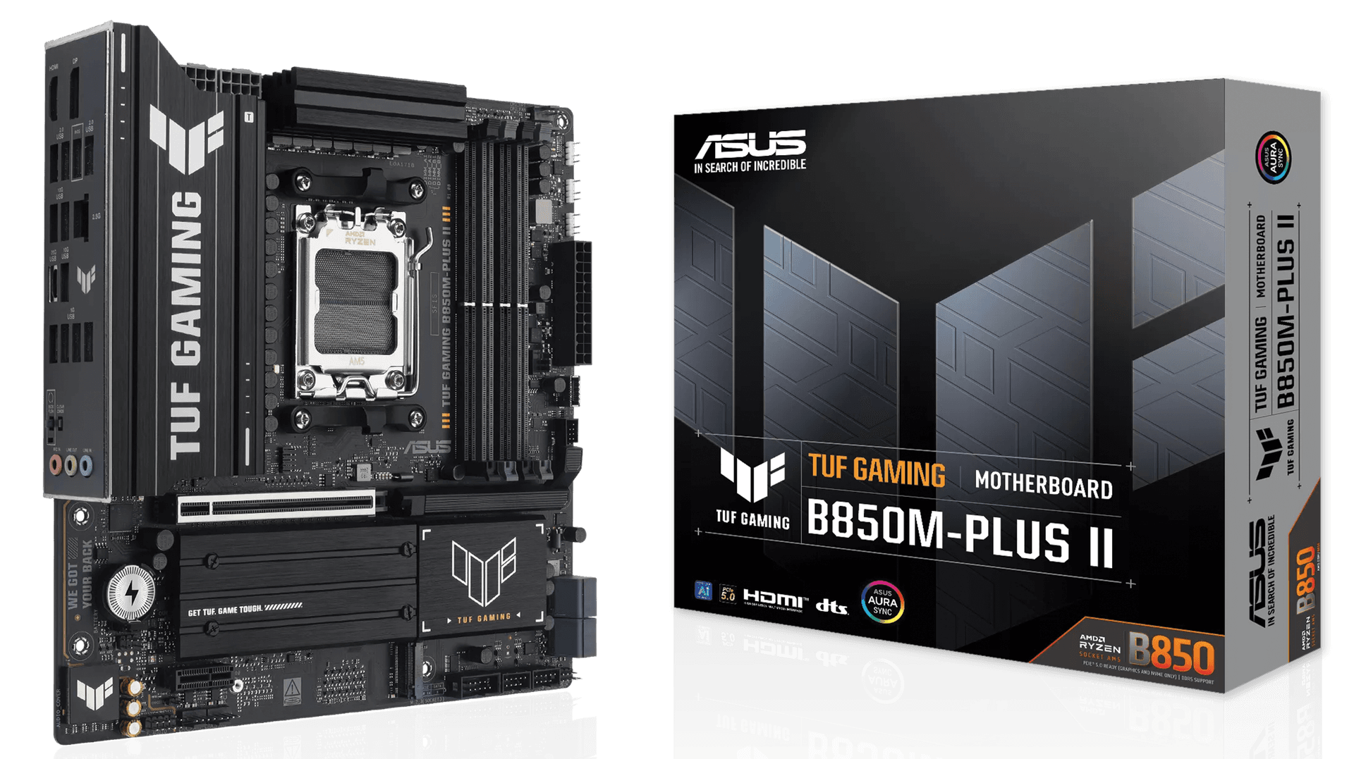ASUS TUF GAMING B850M-PLUS II AMD AM5 Micro-ATX Motherboard, PCIe 5.0 x16, 3x M.2 Slots (1x PCIe 5.0 NVMe), 4x DDR5 Slots, 14+2+1 Power Stages, 2.5G LAN, USB 20Gbps Type-C | 90MB1MT0-M0EAY0 – Buy Online