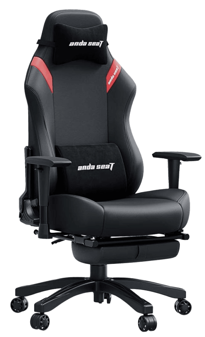 AndaSeat Luna Pro Series Large Ergonomic Gaming & Office Chair with Retractable Footrest, Premium Breathable PVC Leather, 55kg/m³ One-Piece Molded Foam, 90°–160° Reclining Backrest, Removable Lumbar & Headrest Pillows, 1D Armrests, Class-4 Gas Lift, Black & Red | AD18T-44-BR-PV – Buy Online