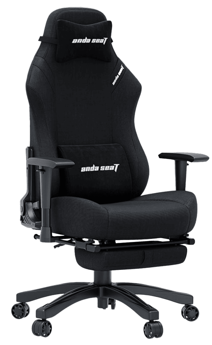 AndaSeat Luna Pro Series Large Ergonomic Gaming & Office Chair with Retractable Footrest, Breathable All-Black Linen Fabric Upholstery, 55–60kg/m³ High-Density Molded Foam, 90°–160° Reclining Backrest, Removable Lumbar & Headrest Pillows, 1D Armrests, Class-4 Gas Lift, Black | AD18T-44-B-F – Buy Online