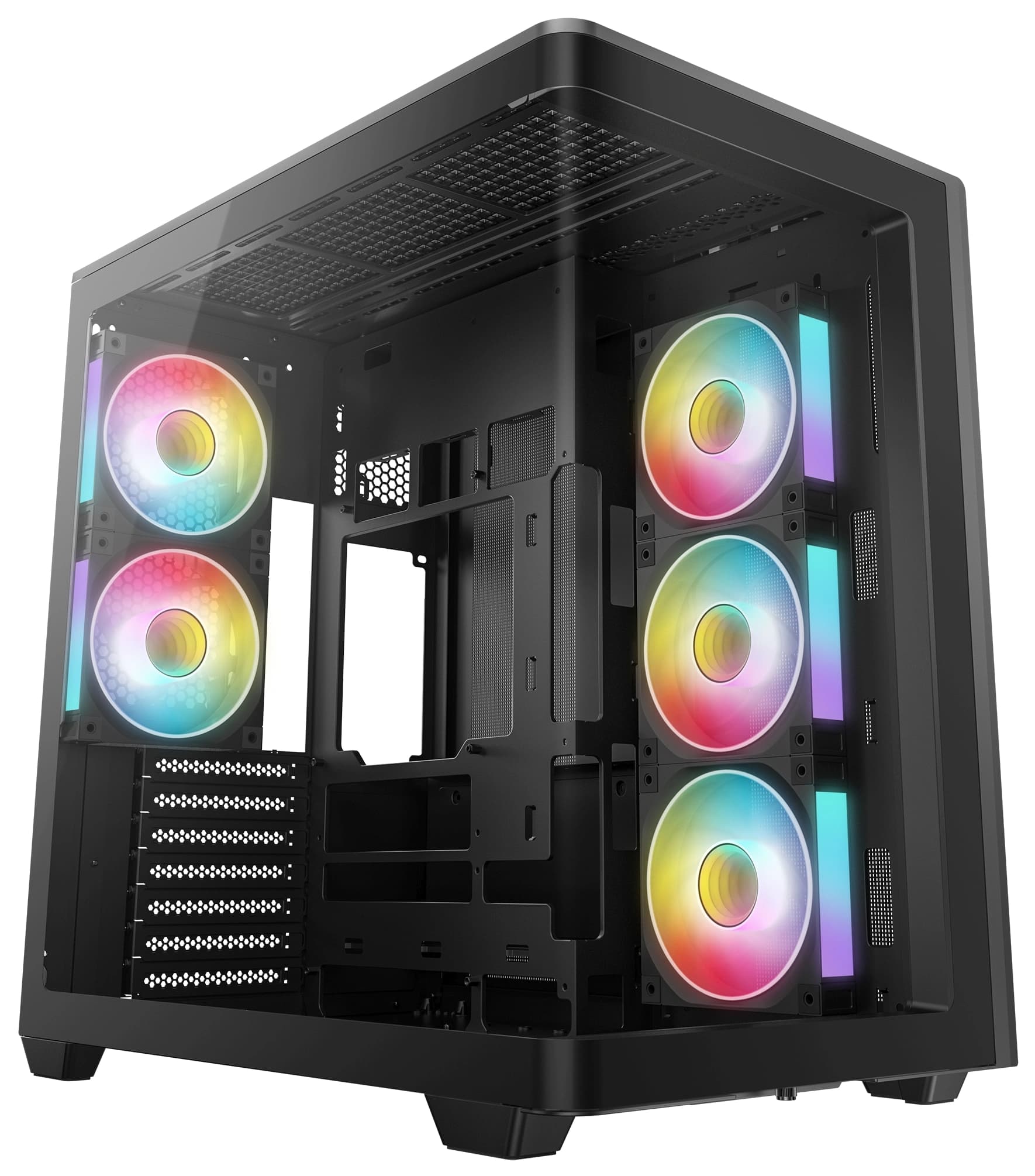 DeepCool CG590U 5F ARGB Panoramic Curved Glass Case, 5x Pre-Installed ARGB Fans, Mid-Tower, ATX/Micro-ATX/ITX, Black – Buy Online
