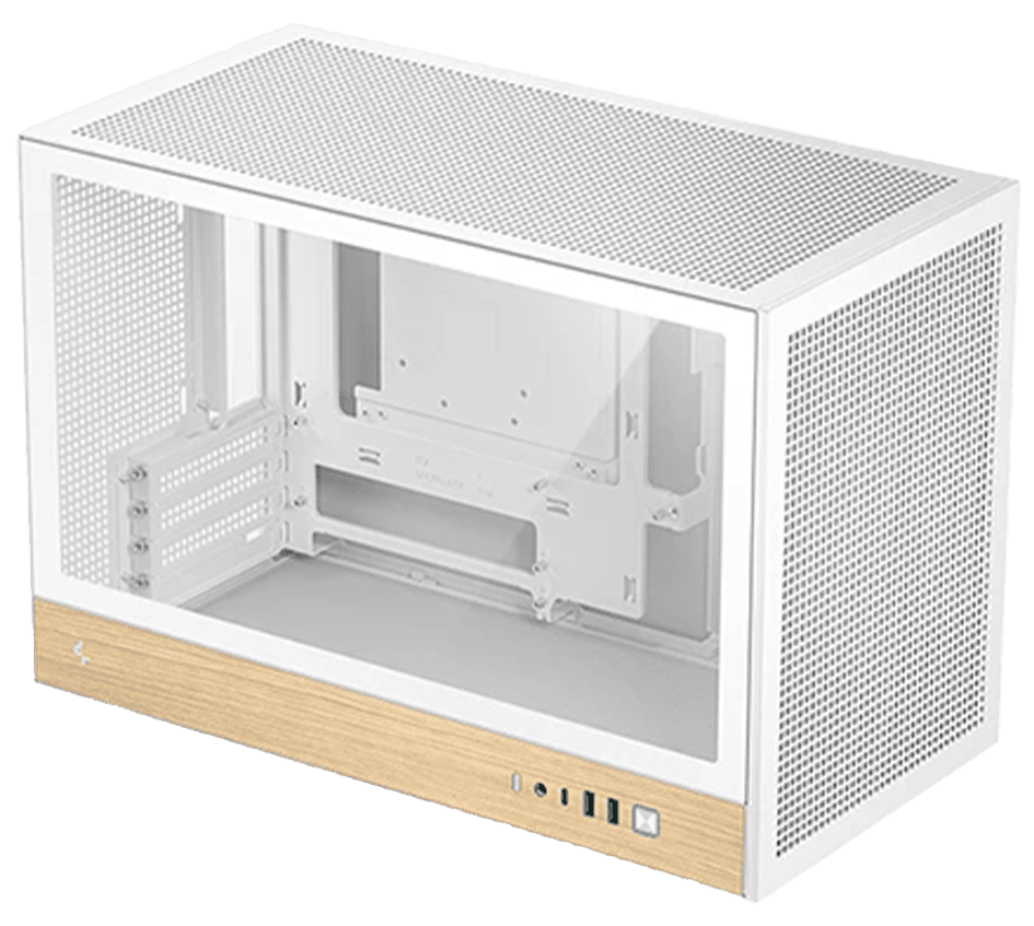 DeepCool CH260 WOOD WH High-Airflow Micro-ATX / Mini-ITX Compact PC Case, Natural Wood-Grain I/O Bezel, Tempered Glass & Wraparound Mesh, Supports Back-Connect M-ATX Motherboards, 360mm Top Radiator & 413mm GPUs, USB-C Gen2, White | R-CH260-WHNWM0-G-1 – Buy Online