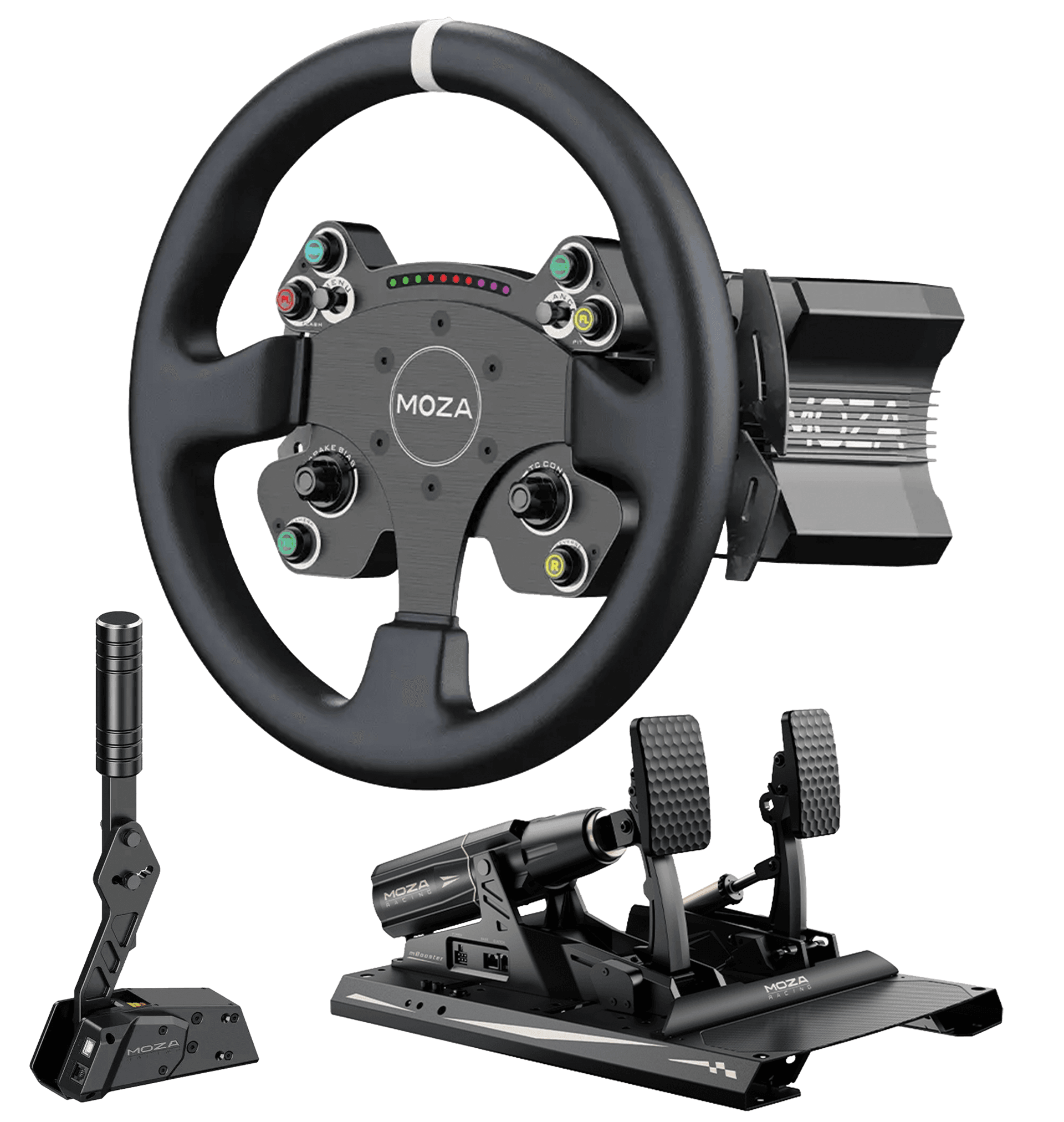 MOZA R9 V3 Sim Racing Bundle, RS080 9Nm Direct Drive Wheel Base, RS057 CS V2P Steering Wheel, RS082 mBooster Active Pedal Set with CRP2 Throttle & RS31 HBP Handbrake – Buy Online