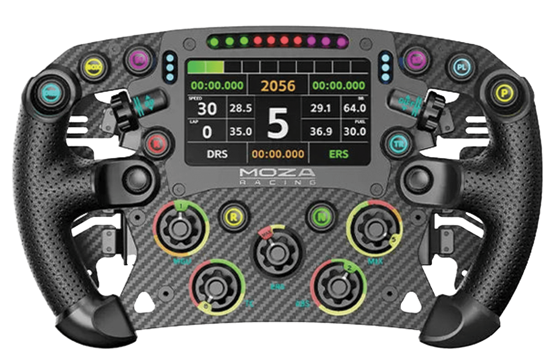 MOZA Racing RS068 FSR2 Formula Sim Racing Steering Wheel, 280mm 3K Carbon Fiber, 4.3" HD Touchscreen Dash, 6 Magnetic Paddles, Custom RGB & Quick Release | RS068 – Buy Online