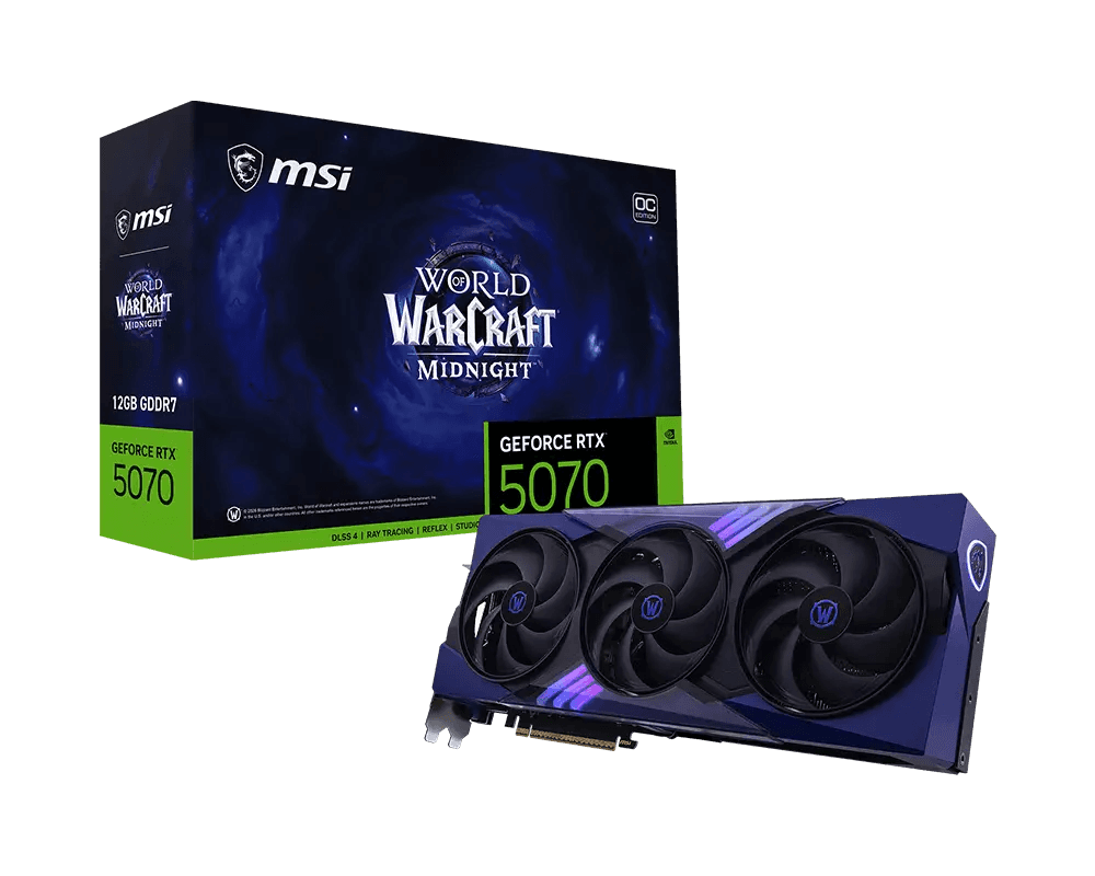 MSI NVIDIA GeForce RTX 5070 12G World of Warcraft MIDNIGHT VOID EDITION OC Graphics Card, 12GB GDDR7, PCIe 5.0, 28 Gbps 192-bit, 6144 CUDA CORES Units | 912-V532-255 – Buy Online