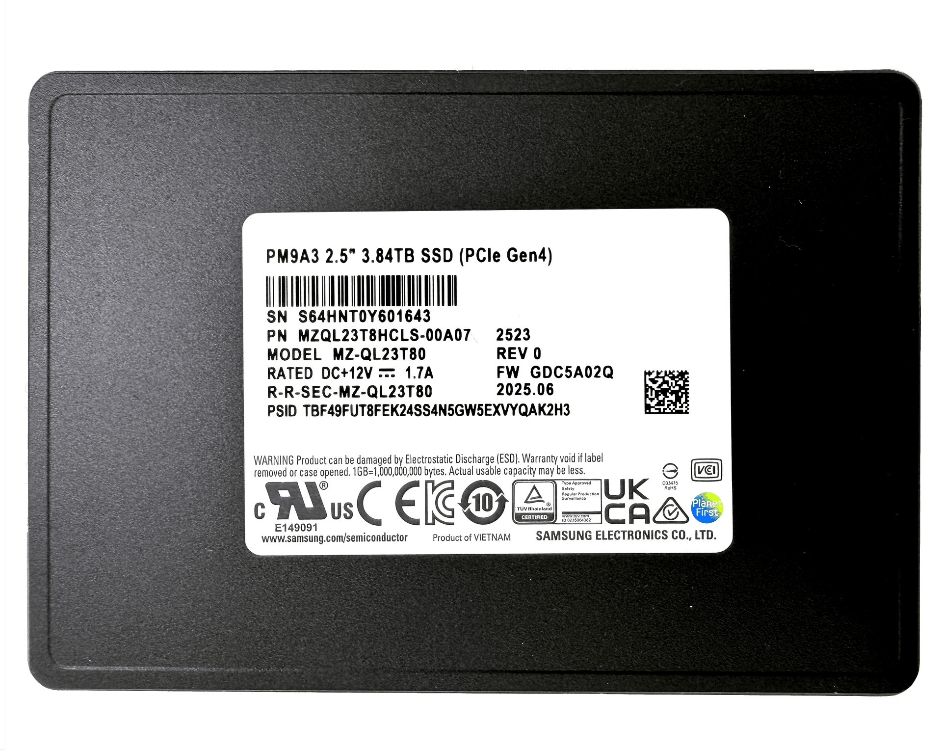 Samsung PM9A3 3.84TB NVMe Data Center SSD, PCIe Gen4 x4, 2.5" 7mm, 6800 MB/s Read, OEM Tray | MZQL23T8HCLS-00A07 (OEM VERSION WITHOUT BOX) – Buy Online