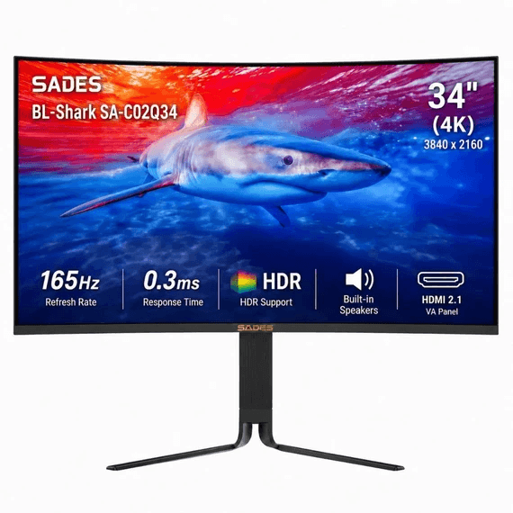 SADES BL-Shark 34" SA-C02Q34 Curved Ultrawide WQHD Gaming Monitor, 165Hz, 0.3ms Response, R1000 Extreme Curve, Fast VA, HDMI 2.1 | SA-C02Q34 – Buy Online