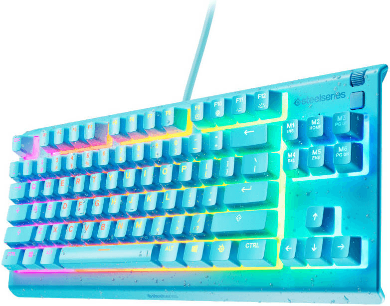 SteelSeries Apex 3 TKL Wired RGB Gaming Keyboard, Whisper Quiet Switches, IP32 Water Resistant, 8-Zone RGB, Anti-Ghosting, English (US) Layout, Aqua | 64933 – Buy Online