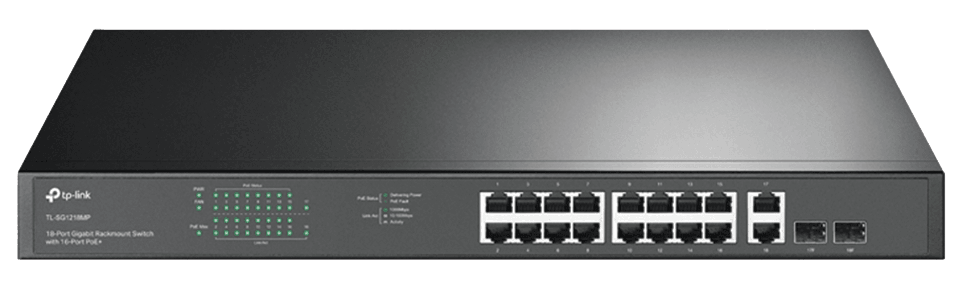 TP-Link TL-SG1218MP 18-Port Gigabit Rackmount Switch, 16-Port PoE+ (250W), 2 SFP Slots, Unmanaged Plug & Play | TL-SG1218MP – Buy Online
