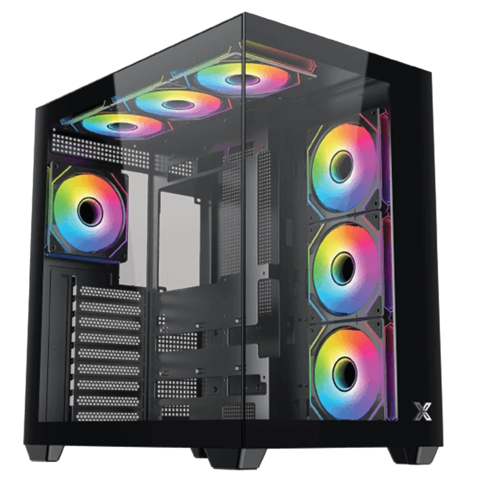 Xigmatek Aqua V Air Black Mid-Tower Gaming Case, Dual-Chamber Panoramic Design, 7x Pre-Installed Fans | EN48760 – Buy Online