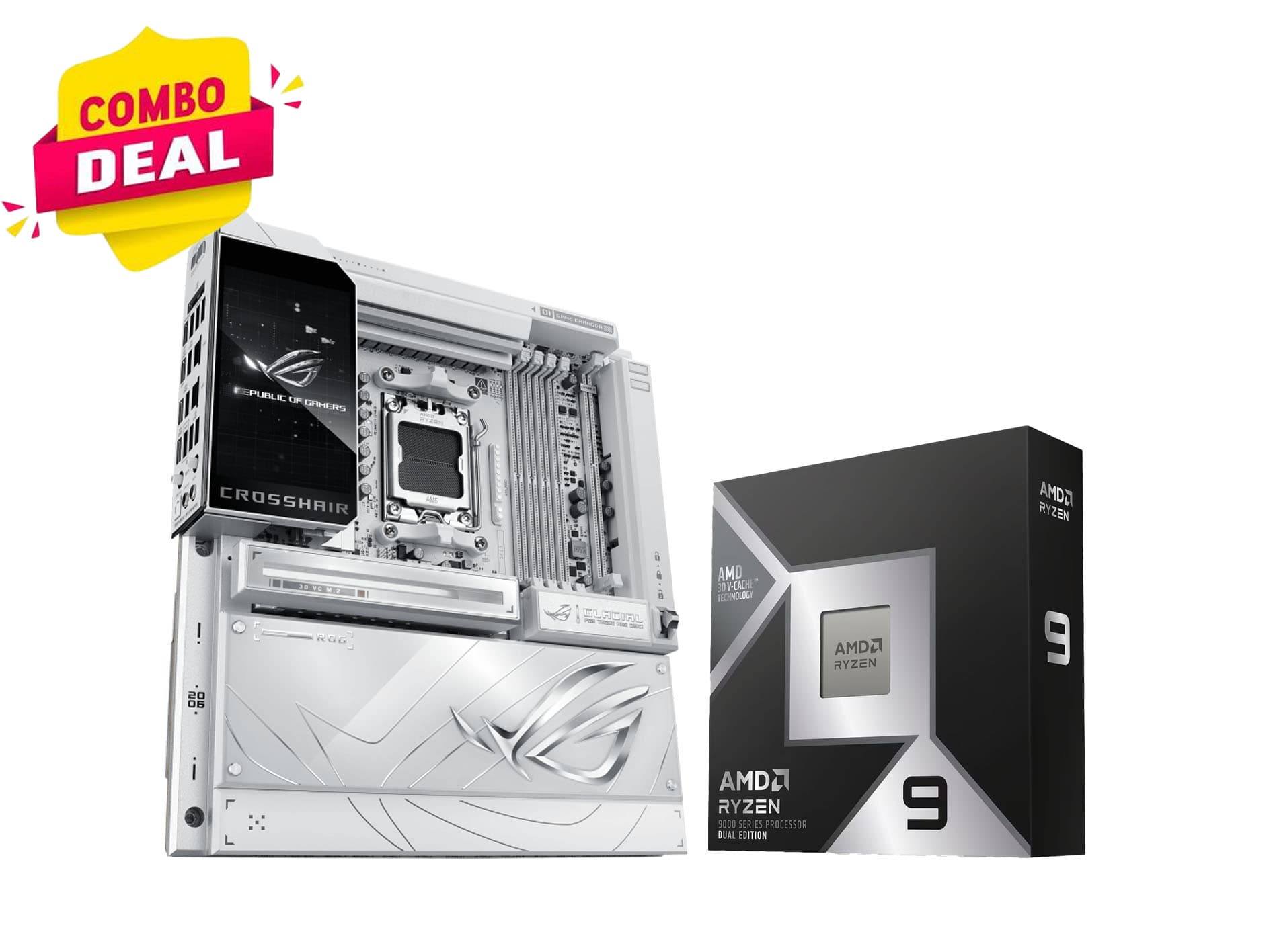 AMD Ryzen 9 9950X3D2 & ASUS ROG Crosshair X870E Glacial Motherboard Combo Deal | Ultimate Liquid-Cooled AM5 Gaming & Creator Bundle – Buy Online