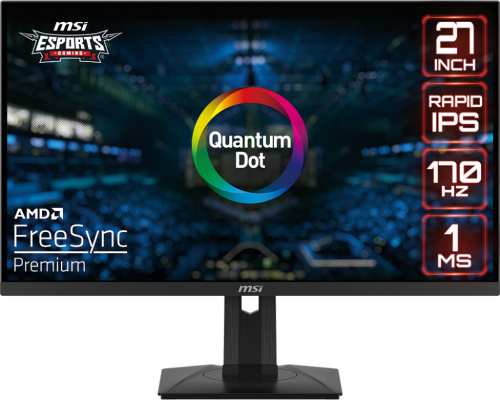 MSI G274QPF-QD Esports Flat Gaming Monitor, 27" WQHD 170Hz Rapid IPS Display, 1ms Response Time, VESA DisplayHDR 400, NVIDIA G-Sync Comptaible, Black | 9S6-3CC29H-051