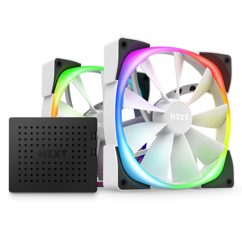 Nzxt Aer RGB 2 PWM 140mm Fan, Advanced Lighting Customizations, Winglet Tips, Fluid Dynamic Bearing, LED, Twin Fans, Lighting Controller Included, White | HF-2814C-DW
