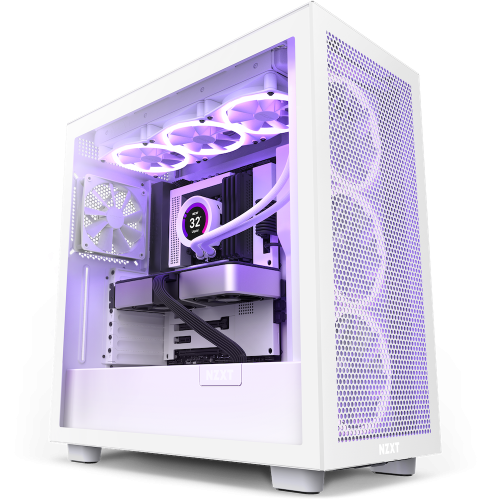NZXT H7 Air Flow ATX Mid Tower Gaming Case, 360mm Radiator Support, Tempered Glass Side Panel, 2x 120mm Quiet Airflow Fans, Supports Vertical GPU Mounting, White | CM-H71FW-01
