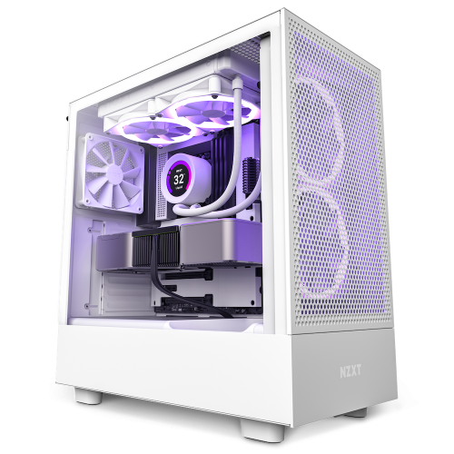 NZXT H5 Flow Compact Mid Tower Air Flow PC Case, Up to 240mm Radiator Support, Tempered Glass Front Panel, 5x120mm/140mm F120Q Fans, Built-in RGB, Spacious Cable Management, White | CC-H51FW-01