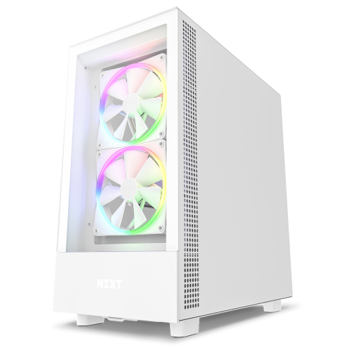NZXT H5 Elite Compact ATX Mid-Tower PC Gaming Case – CC-H51EW-01 - Built-in RGB Lighting – Tempered Glass Front and Side Panels – Cable Management – 2 x 140mm RGB Fans Included – White | CC-H51EW-01
