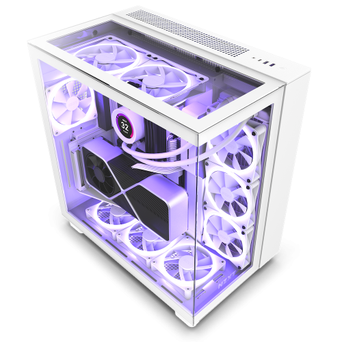 NZXT H9 Elite Dual-Chamber ATX Mid-Tower PC Case, Unique Glass Panel, Intuitive Cable Mgt, 360mm Radiators & 10x120mm Fans Support, Built-in RGB & Fan Controller, USB 3.2 Type-C/A, White | CM-H91EW-01