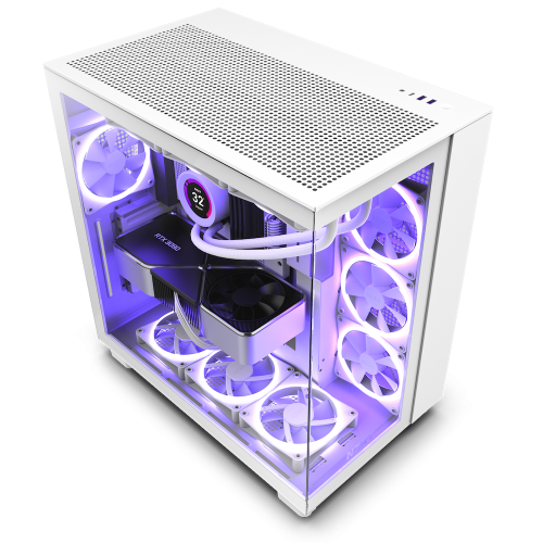  NZXT H9 Flow Dual-Chamber Mid-Tower ATX Gaming PC Case, High-Airflow Top Panel, Temp Glass Front & Side, Up to 360mm Radiator & 10x 120mm Fans Support, USB 3.2 Type-C & A Ports, White | CM-H91FW-01