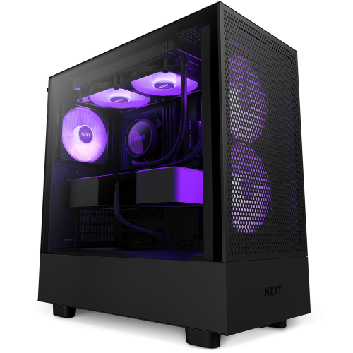 NZXT H5 Flow RGB All Black, Mid Tower ATX Case, Up to 240mm Radiator Support, Tempered Glass Front Panel, Built-in RGB, Spacious Cable Management, Black | CC-H51FB-R1
