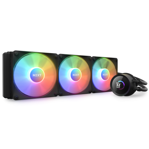NZXT Kraken 360 RGB AIO Liquid Cooler with LCD Display & RGB Fans, 360mm Radiator, Copper Water Block, 3x 120mm F120 RGB Fans, 500-1,800 RPM Fan Speed, 21.67-78.02 CFM Airflow, Black | RL-KR360-B1