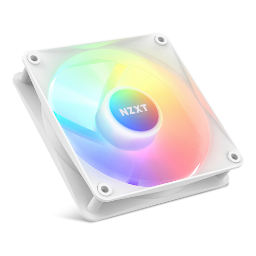  NZXT F120 RGB Core 120mm Hub-Mounted RGB Fan, Sublime RGB Lighting, Up to 1800 RPM Speed, 78.86 CFM, Fluid Dynamic Bearing, 8 LEDs, Superior Heat Dissipation, Single Pack, White | RF-C12SF-W1