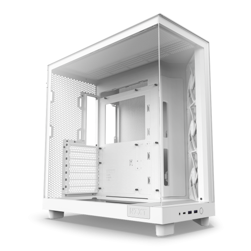 NZXT H6 Flow Compact Dual-Chamber Airflow Mid-Tower ATX Case, Panoramic Glass Panels, Up to 360 mm Radiator & 3x 120mm F120Q Fans, Cable Management, USB-C 3.2 / USB-A 3.2, White | CC-H61FW-01