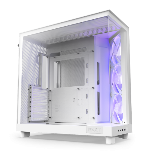 NZXT H6 Flow RGB Compact Dual-Chamber Airflow Mid-Tower ATX Case, Panoramic Glass Panels, Up to 360 mm Radiator & 3x 120mm RGB Fans, Cable Mgt, USB-C 3.2 / USB-A 3.2, White | CC-H61FW-R1