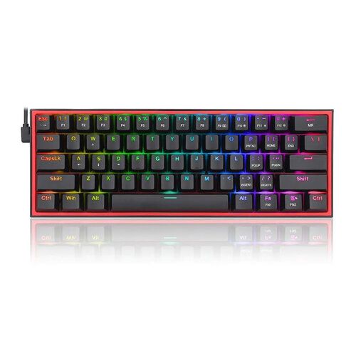 Redragon FIZZ K617 60% Wired Mechanical Keyboard, Red Switches, No-Slip Stand, Vibrant RGB, Hot-Swappable, 20 Presets Backlighting, Detachable Type-C Cable, English Layout, Black/Red | K617-RGB Black