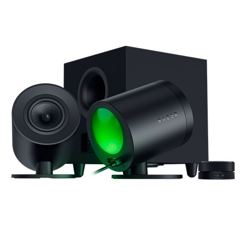 Razer Nommo V2 Full-Range 2.1 PC Gaming Speakers with Wired Subwoofer, THX Spatial Audio, Rear Projection Chroma RGB, Down-Firing 5.5” Driver, Wireless Control Pod, Black | RZ05-04750100-R3G1