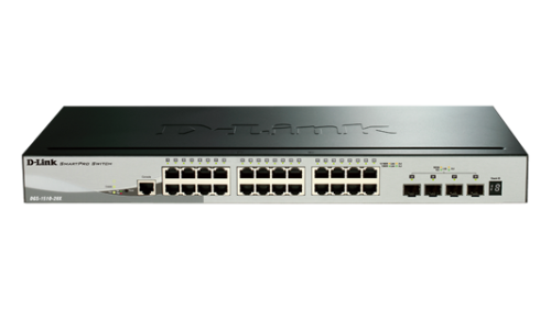 D-Link DGS-1510 28-Port Stackable Gigabit Switch including 4 10GbE SFP+ ports, 24 x 10/100/1000BASE-T ports, 4 x 10G SFP+ ports, Layer 2 management and security with Layer 3 capabilities, Static Routing and MSTP | DGS-1510-28X