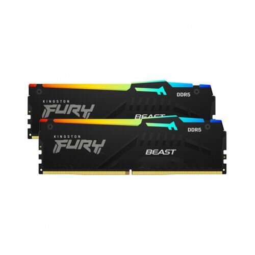 Kingston FURY Beast RGB XMP32GB (2x16GB) DDR5 6000MT/s CL40, Memory Kit, Non-ECC Unbuffered DIMM (Kit of 2) 1RX8 40-40-40 1.35V 288-pin 16Gbit , Black | KF560C40BBAK2-32