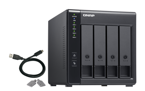 QNAP 4x 3.5" SATA, 1x USB 3.2 Gen 1 Type-C, 65 W, 100-240V, 168.5 x 160.2 x 219 mm, 1.85 kg | TR-004