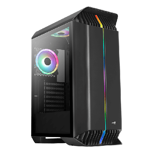 Aero Cool Gladiator Duo ARGB MID TOWER CASE, Pre Installed 3 x Duo 12 ARGB Fans, Full tempered glass side, ARGB front panel, RGB LED control button, 5x Drve Bays, Motherboards Supports Upto ATX, Black | DUO-G-BK-V1