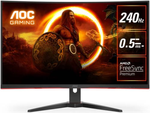 
AOC C32G2ZE 32" FHD VA Curved Gaming Monitor, 1500R Curvature, 240Hz Refresh Rate, 0.5ms Response Time, AMD FreeSync Premium, 3 Game Mode, 2*HDMI2.0/1DP1.2, Black/Red | C32G2ZE