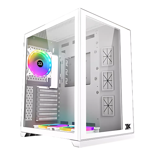 Xigmatek Aquarius S Tempered Glass ATX Mid Tower Gaming Case, 3Pcs White AY120 Fan, USB3.0x1+USB2.0x2, Front & Left TG, up to 280mm Radiator Support, White | EN46539