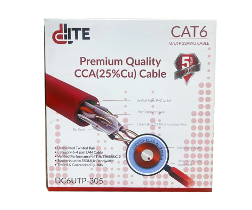Dlite CAT6 23AWG CCA 25% Cu U/UTP CAT6 PVC Network Cable 305 Meters | Dlite DC6UTP-305