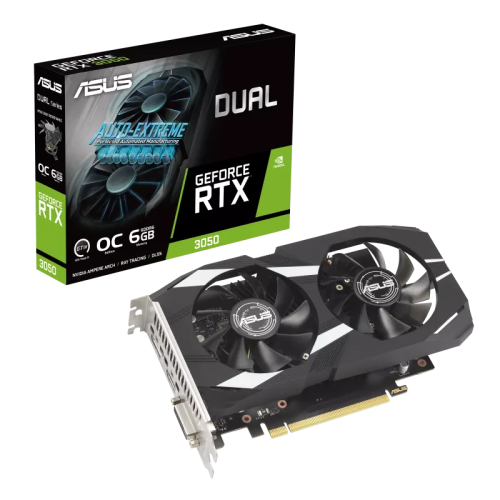 ASUS Dual GeForce NVIDIA  RTX 3050 OC Edition 6GB GDDR6 Graphic Card,  96-bit 14 Gbps, 2304 CUDA Core, 1537 MHz Max Boost, Max Resolution 7680 x 4320, 2nd Generation RT Cores, Black  | 90YV0K60-M0NA00