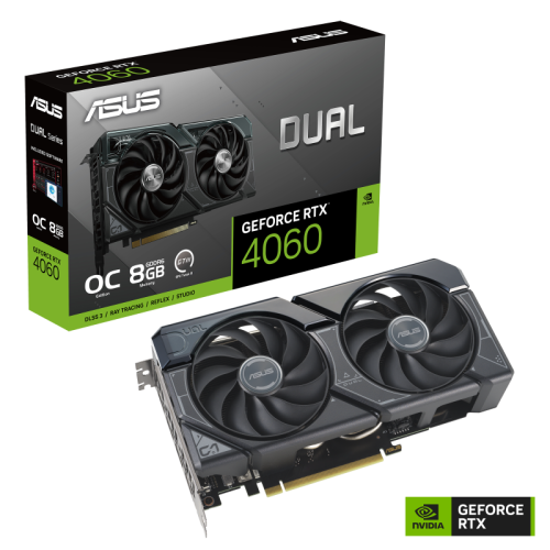 ASUS Dual GeForce RTX™ 4060 OC Edition 8GB GDDR6 Graphic card, 2535 MHz,  PCI,  OpenGL®4.6,  128-bit, 7680 x 4320, 1 x 8-pin| 90YV0JC0-M0NA00