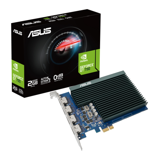 ASUS NVIDIA GeForce GT 730 Graphics Card, PCIe 2.0, 2GB GDDR5  64-bit, 5010 MHz Speed, 927 MHz, 4 X HDMI Ports, Single-Slot Design, Passive Cooling,  |  90YV0H20-M0NA00