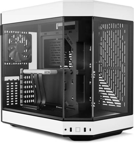 HYTE Y60 Modern Aesthetic Mid-Tower ATX Gaming PC Case, PCIE 4.0 Cable, Panoramic Tempered Glass Design, 3 Pre-installed 120mm Fans, Dual Chamber, 360mm Radiator Support, Black/White | CS-HYTE-Y60-BW
