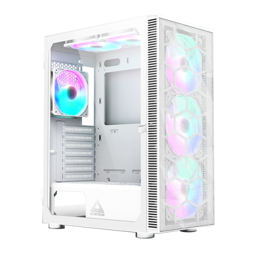 Montech X3 Mesh  ATX Mid-Tower PC Gaming Case, 3 x 140mm& 3 x 120mm Fixed RGB Lighting Fans (Pre-Installed), USB3.0, Door Open Tempered Glass Side Panel, High Airflow, White