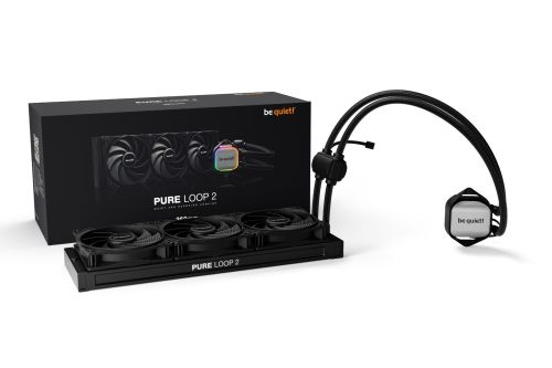 Be Quiet! Pure Loop 2 360mm CPU Liquid Cooler, 3x Pure Wings 3 120mm PWM High-Speed Fans, 5500 RPM Pump Speed, 2100 RPM Fan Speed, 59.6 CFM Airflow, Copper / Nickel Plated Case Material, Black | BW019