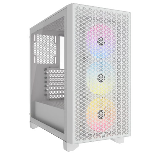 Corsair 3000D RGB AIRFLOW Mid-Tower PC White Case, Tempered Glass, Fits up to 8x 120mm fans and up to 360mm radiators, 3x AR120 RGB fans, Fits four-slot graphics cards up to 360mm in length | CC-9011256-WW