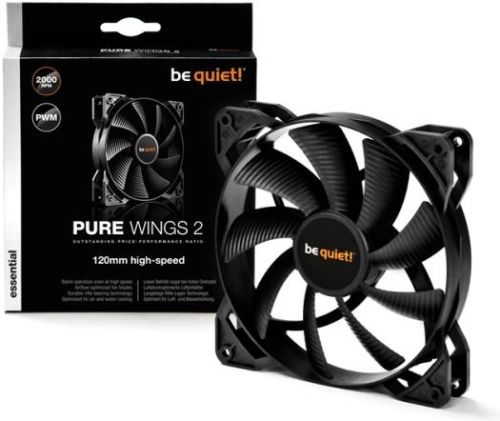 Be Quiet Pure Wings 2 120mm PWM High-Speed Case Fans, 9 Airflow-Optimized Fan Blades, 2000 RPM Fan Speed, Up to 111.3 CFM Airflow, Rifle Bearing Technology, Black | BL081