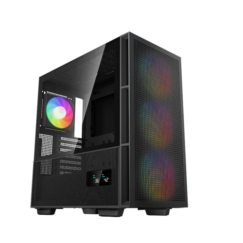 Deepcool CH560 Digital ATX Mid Tower Computer Case, ABS+SPCC+Tempered Glass Materials, Real-Time Dual-Status Digital Display, Hybrid Airflow Glass Side Panel, Black | CH560-BKAPE4D-G-1